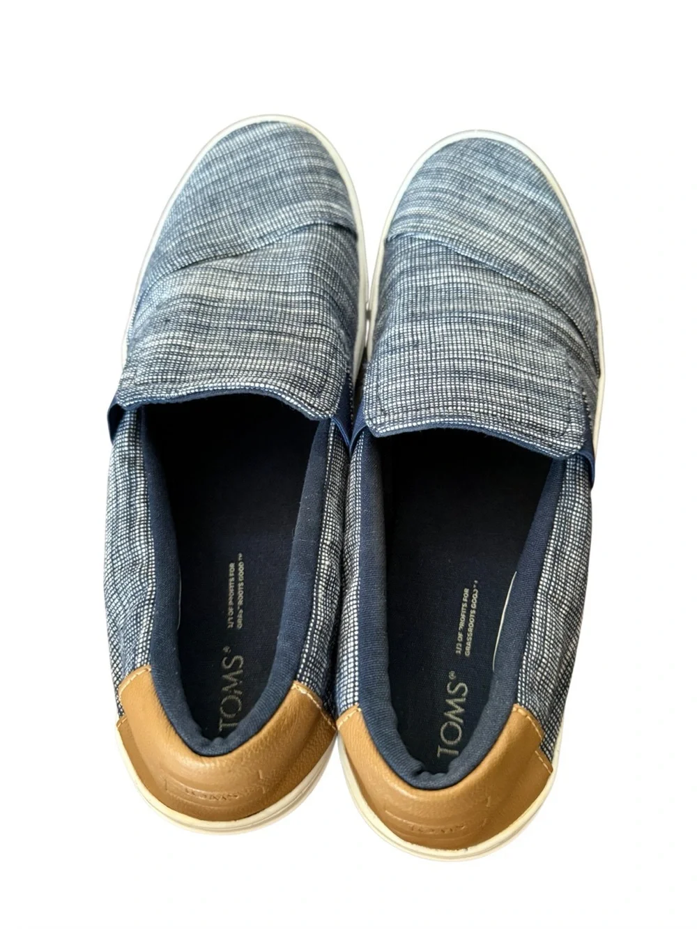 Toms Women’s Chambray Slip-On Loafers in Navy and White-Size 10